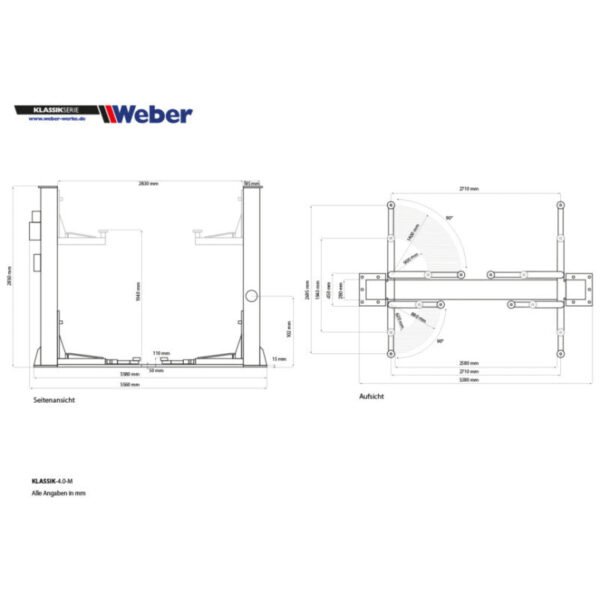 Weber Pont Élévateur Hydraulique Professionnel 2 Colonnes 4 Tonnes, Noir